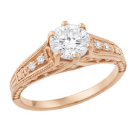 Rose Gold 1920's Design Art Deco Scroll Wave Filigree Diamond Engagement Ring