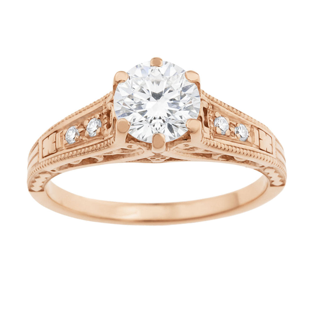 Rose Gold 1920's Design Art Deco Scroll Wave Filigree Diamond Engagement Ring - Item: R643R50-LC - Image: 4