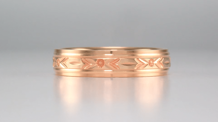 Rose Gold 1930's Art Deco Men's Floral Grooved Wedding Band - 5mm Wide - Item: R4881R - Image: 3
