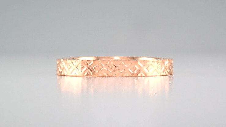 Rose Gold 1950's Mid Century Modernist Geometric Carved Vintage Reissue Wedding Band - Item: R623R - Image: 3