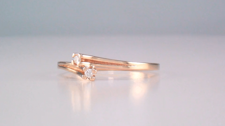 Rose Gold 1950's Mid Century Modern Bypass Diamond Promise Ring - Item: R446R-LC - Image: 3