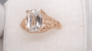 Rose Gold 4 Carat Emerald Cut Lab Grown Diamond Edwardian Solitaire Engagement Ring