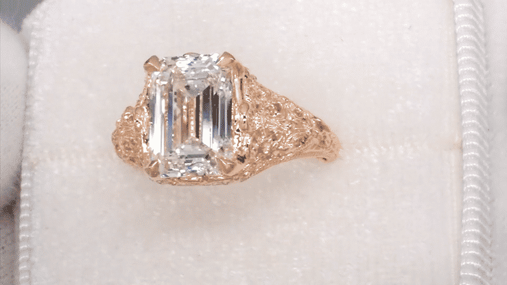 Rose Gold 4 Carat Emerald Cut Lab Grown Diamond Edwardian Solitaire Engagement Ring - Item: R618RD-LC - Image: 6
