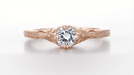 Rose Gold Art Deco Engraved Filigree Flowers and Wheat 0.43 Carat Old Diamond Engagement Ring