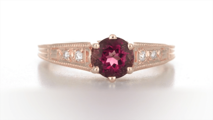 Rose Gold Art Deco Raspberry Rhodolite Garnet and Diamond Filigree Engagement Ring - Item: R158GPG - Image: 6