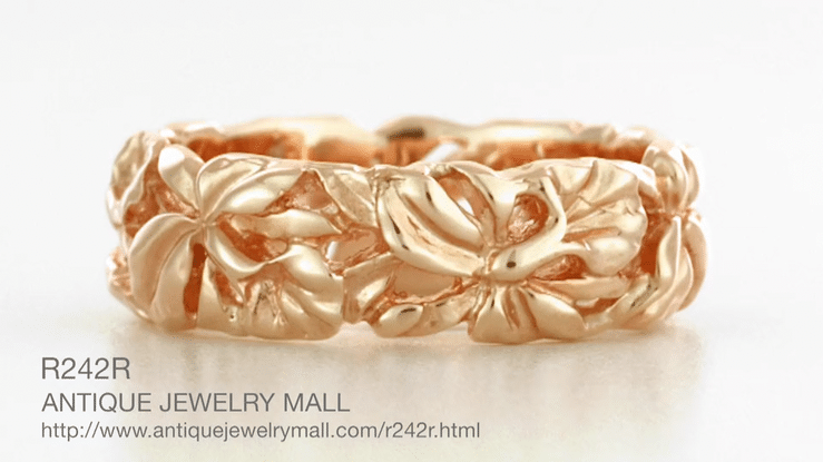 Rose Gold Calla Lilies Filigree Wedding Band - Mid Century Modern Floral Wide Wedding Ring - Item: R242R - Image: 3