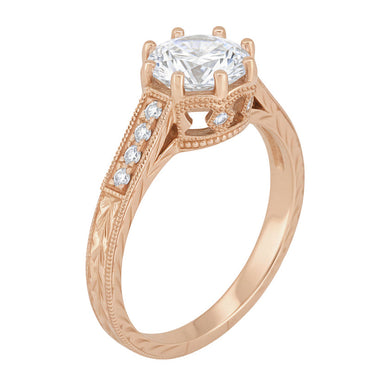 Antique Style Rose Gold Royal Crown Engagement Ring Mounting for a 1 - 1.25 Carat Round Diamond