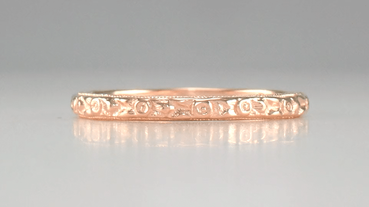 Rose Gold Edwardian Carved Roses and Leaves Antique Design Wedding Ring - Item: R268R - Image: 3