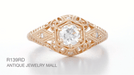 Rose Gold Edwardian Scroll Dome Filigree Diamond Engagement Ring