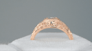 Rose Gold Engraved Filigree Art Deco Aquamarine Low Dome Engagement Ring with Side Diamonds