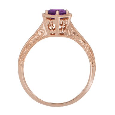 Rose Gold Art Deco Engraved Hexagon Filigree 3/4 Carat Amethyst Solitaire Ring - alternate view