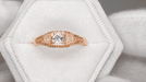 Rose Gold Filigree 1920's Art Deco White Sapphires Engagement Ring