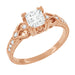 Rose Gold Loving Hearts 1 Carat Princess Cut Diamond Vintage Inspired Engraved Art Deco Engagement Ring