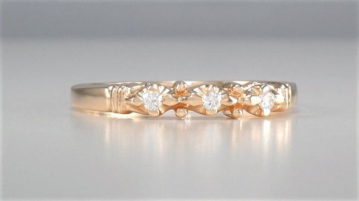 Rose Gold Starburst Galaxy 1950's Mid Century Modern Three Diamond Wedding Band - Item: WR481R - Image: 4