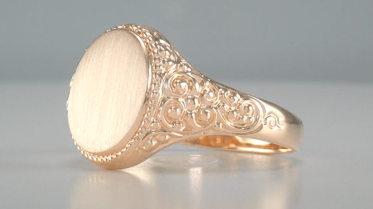 Rose Gold Victorian Oval Signet Ring with Heirloom Scroll Engraved Sides - Item: R1141R - Image: 5