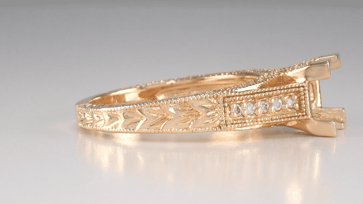 Rose Gold Art Deco X & O Kisses Engagement Ring Setting for a 1 Carat Princess Cut Diamond - Item: R701R - Image: 3