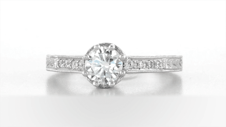 Royal Crown 1/2 Carat Antique Style Engraved Engagement Ring in Platinum - Item: R460PD - Image: 6