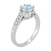 Platinum 1 Carat Aquamarine Royal Crown Antique Style Engraved Engagement Ring