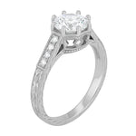 Royal Crown 1 - 1.25 Carat Antique Style Engraved Platinum Engagement Ring Setting