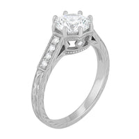 Royal Crown 1 - 1.25 Carat Antique Style Engraved Platinum Engagement Ring Setting