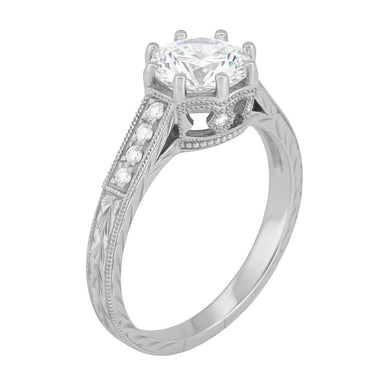Royal Crown 1 - 1.25 Carat Antique Style Engraved Platinum Engagement Ring Setting