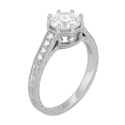 Royal Crown 1 - 1.25 Carat Antique Style Engraved Platinum Engagement Ring Setting