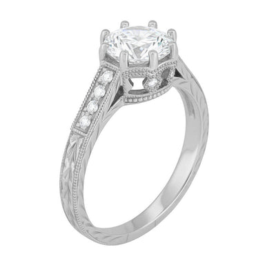 Royal Crown 1 - 1.25 Carat Antique Style Engraved Platinum Engagement Ring Setting