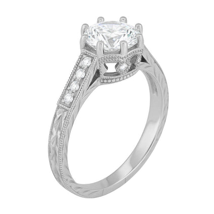 Royal Crown 1 - 1.25 Carat Antique Style Engraved Platinum Engagement Ring Setting