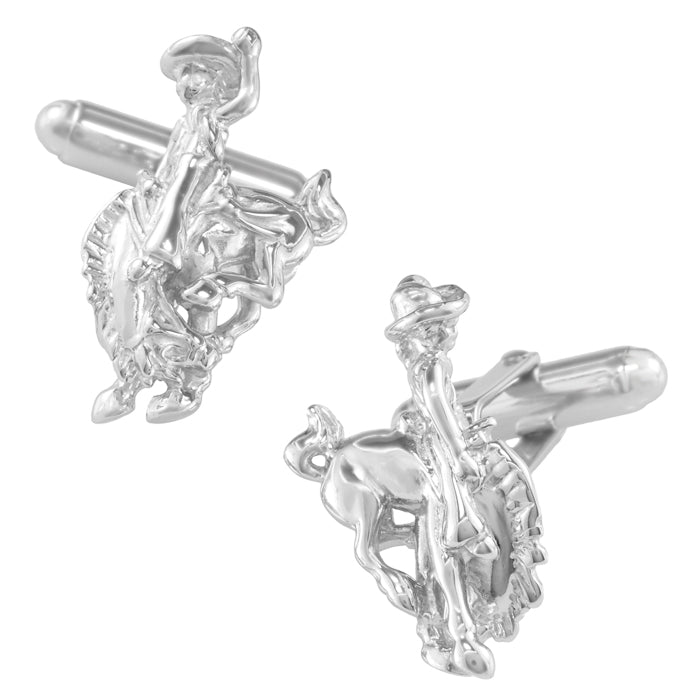 Rodeo Cowboy Cufflinks in Solid Sterling Silver - Bronco Rider Cuff Links - SCL106