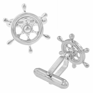 Ship's Wheel Nautical Cufflinks in Solid Sterling Silver - alternate view