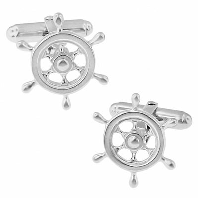 Ship's Wheel Nautical Cufflinks in Solid Sterling Silver