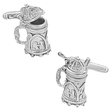 Beer Stein Cufflinks with Movable Opening Lids in Sterling Silver