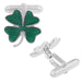 Irish Shamrock Clover Cufflinks in Solid 925 Sterling Silver with Torpedo Swivel Backs Green Enameled - SCL120E