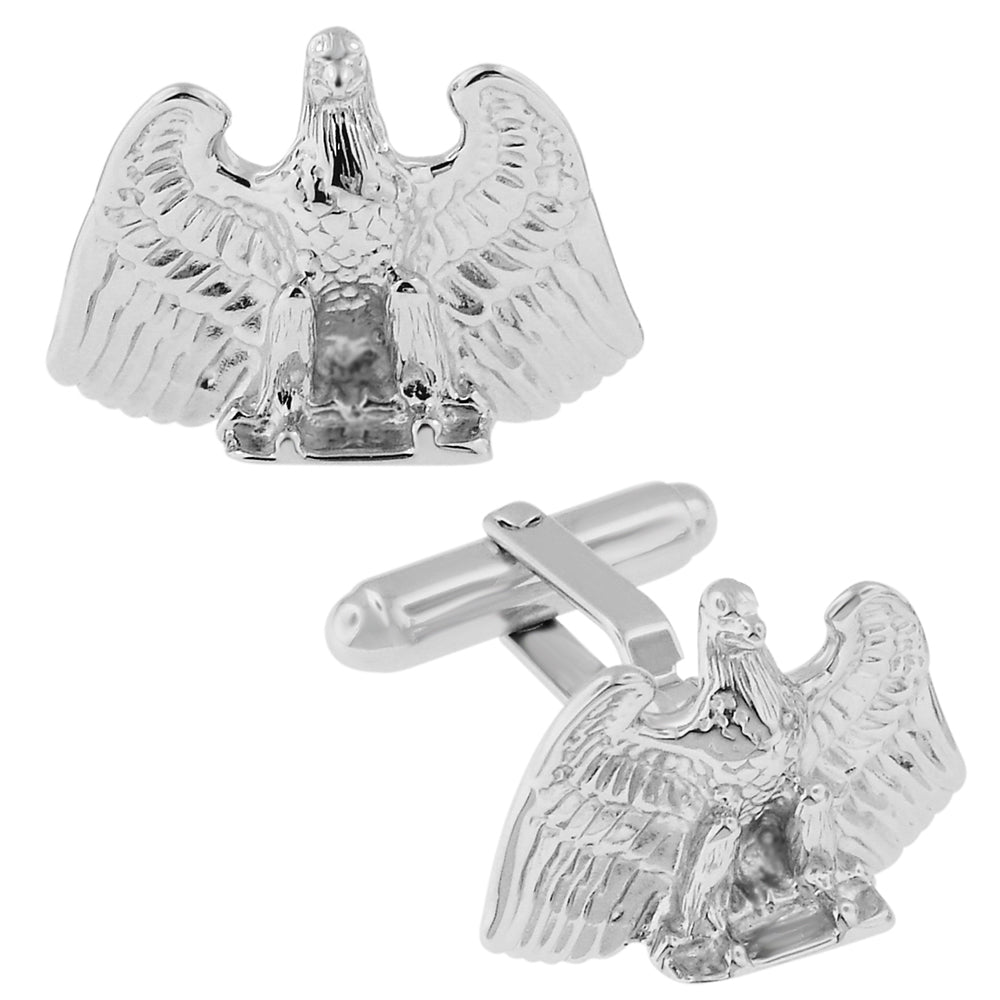 Seated Eagle Cufflinks with Spread Wings 3 Dimensional Solid Sterling Silver Cuff Links - SCL135