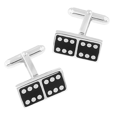 Double Six Domino Cufflinks in Solid Sterling Silver with Black Enamel SCL139