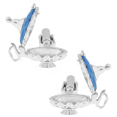 Magic Genie Lamp Movable Cufflinks in Sterling Silver with Blue Enamel - alternate view