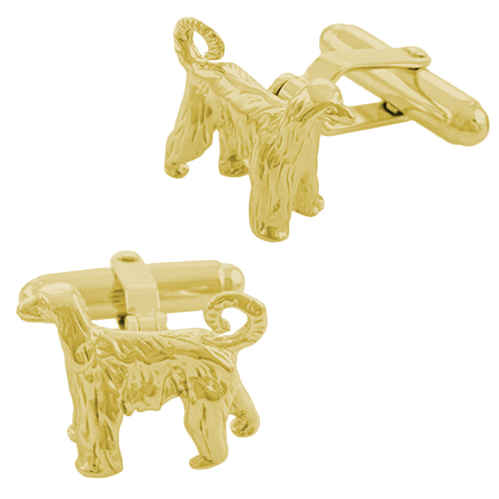 Afghan Dog Cufflinks - Yellow Gold Vermeil Over Solid Sterling Silver - Item: SCL151Y - Image: 2