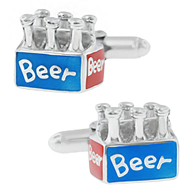 6 Pack Bottles of Beer Cufflinks in Sterling Silver with Red and Blue Enamel - alternate view