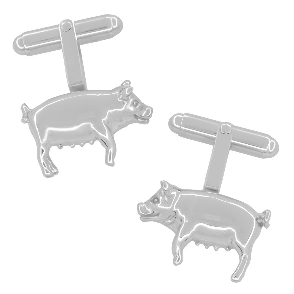 Pig Cufflinks in Solid Sterling Silver Sows with Curly Tails - SCL181