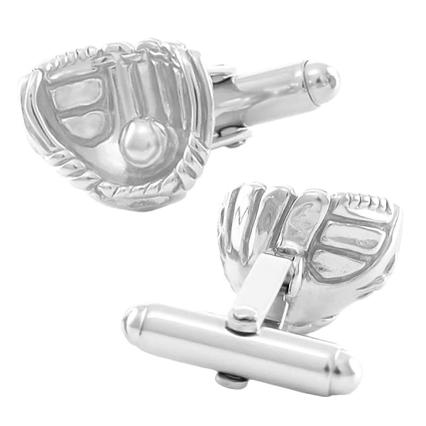 Back of 3D Baseball Glove Cuff Links with Ball in Glove 925 Solid Sterling - Detailed SCL200