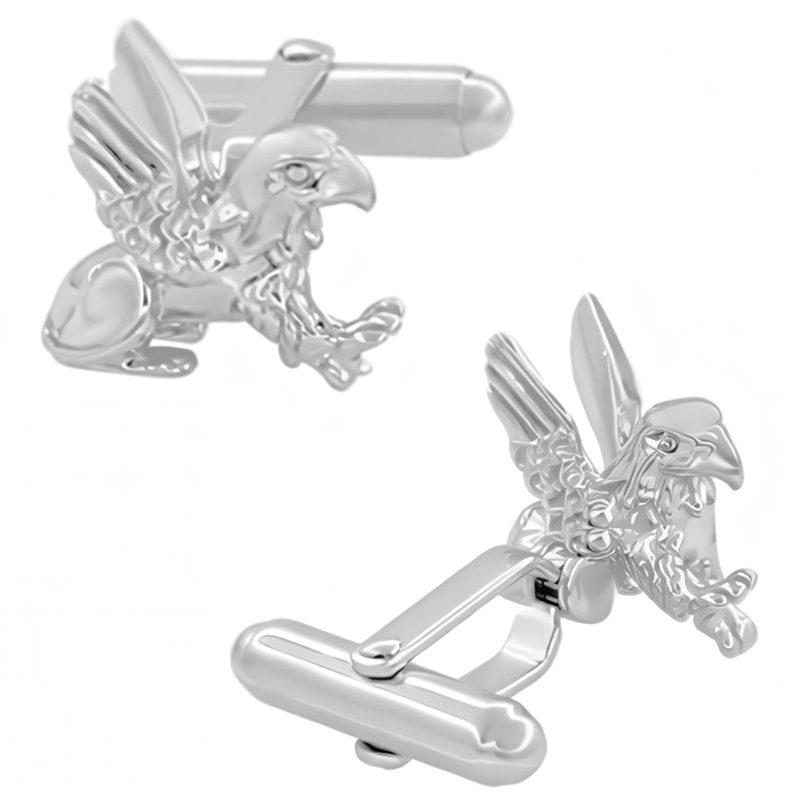 Griffin Cufflinks in Solid Sterling Silver 925 3 Dimensional Design with Swivel Torpedo Backs - SCL206