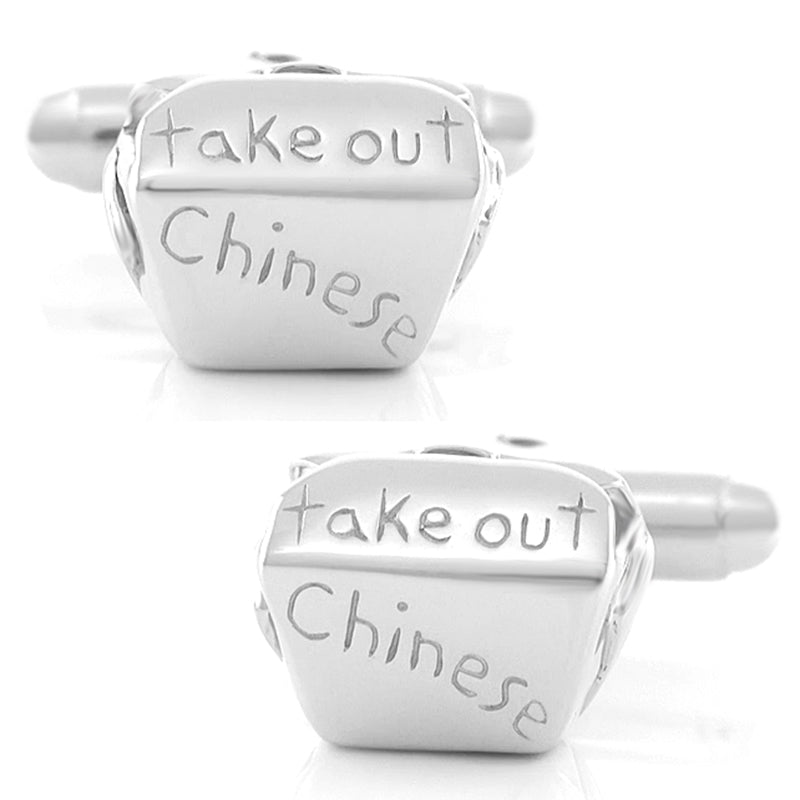 To Go Box of Chinese Food Cufflinks in Solid Sterling Silver for Foodies - SCL207