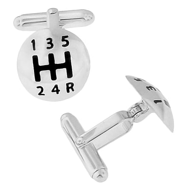 Car Driver's Gear Shift Knob Cufflinks in Sterling Silver with Black Enamel - alternate view