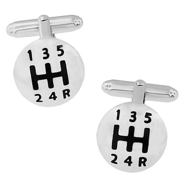 Gear Stick Shift Cufflinks - Solid Sterling Silver with Black Numbers Domed Design - SCL201B