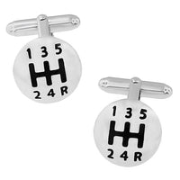 Car Driver's Gear Shift Knob Cufflinks in Sterling Silver with Black Enamel