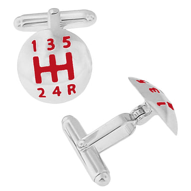 Car Drivers Gear Shift Cufflinks in Sterling Silver with Red Enamel - alternate view