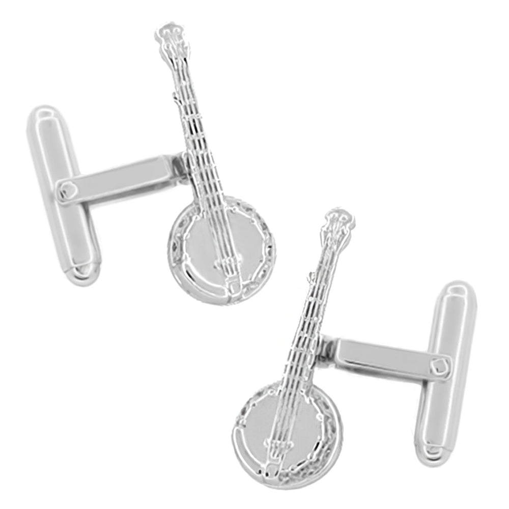 Banjo Cufflinks in 925 Solid Sterling Silver with Torpedo Swivel Backs 3D Detailed - SCL225