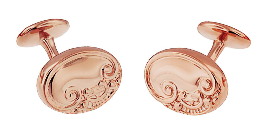 Rose Gold Cufflinks  - Victorian Scrolls and Fleur-de-Lis Engravable Cufflinks in Sterling Silver Vermeil - Item: SCL229R - Image: 3