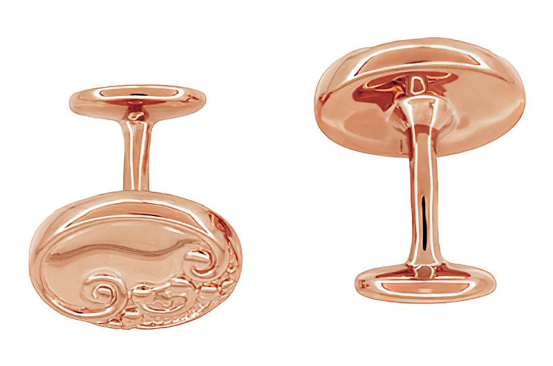 Rose Gold Cufflinks  - Victorian Scrolls and Fleur-de-Lis Engravable Cufflinks in Sterling Silver Vermeil - Item: SCL229R - Image: 2