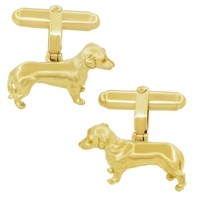 Yellow Gold Plated Solid Sterling Silver Dachshund Cufflinks